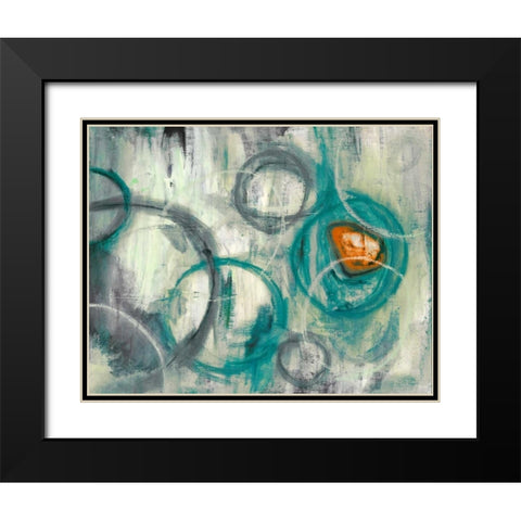 Auspicious Teal Black Modern Wood Framed Art Print with Double Matting by PI Studio