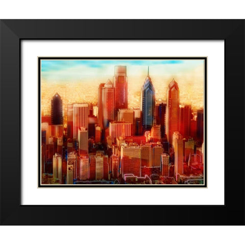 Philadelphia Skyline Black Modern Wood Framed Art Print with Double Matting by PI Studio