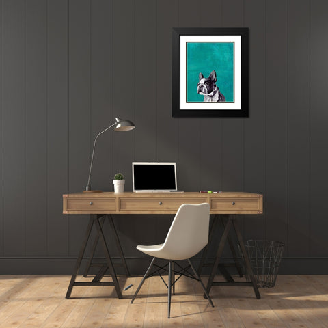 Frenchie Puppy  Black Modern Wood Framed Art Print with Double Matting by PI Studio