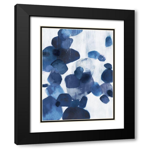 Shadow Pebbles I Indigo Version Black Modern Wood Framed Art Print with Double Matting by PI Studio