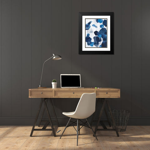 Shadow Pebbles II Indigo Version Black Modern Wood Framed Art Print with Double Matting by PI Studio