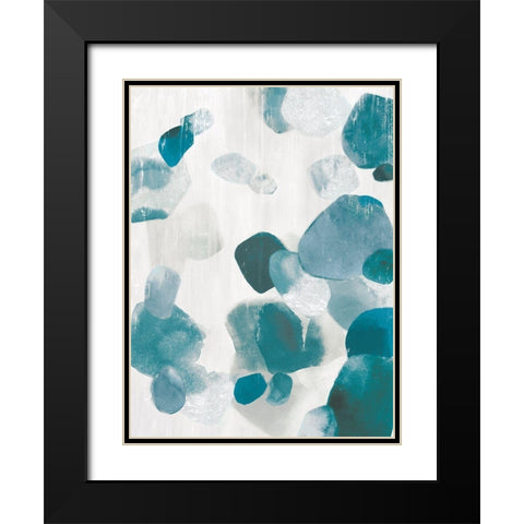 Shadow Pebbles II Teal Version Black Modern Wood Framed Art Print with Double Matting by PI Studio