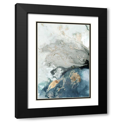 Ocean Splash I Indigo Version Black Modern Wood Framed Art Print with Double Matting by PI Studio