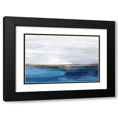 Pastoral Landscape Indigo Version Black Modern Wood Framed Art Print with Double Matting by PI Studio