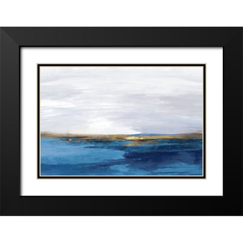 Pastoral Landscape Indigo Version Black Modern Wood Framed Art Print with Double Matting by PI Studio