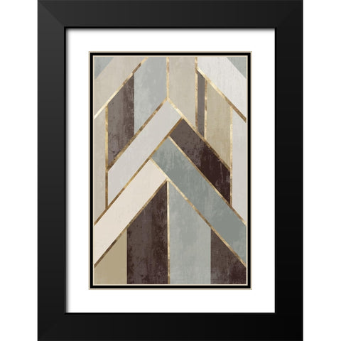 Golden Lines I Black Modern Wood Framed Art Print with Double Matting by PI Studio