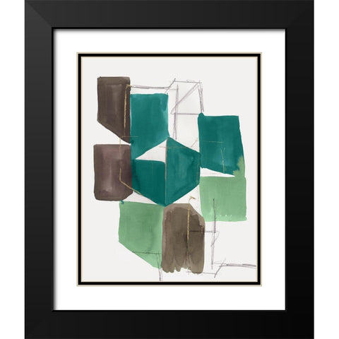 Green Blocks I  Black Modern Wood Framed Art Print with Double Matting by PI Studio