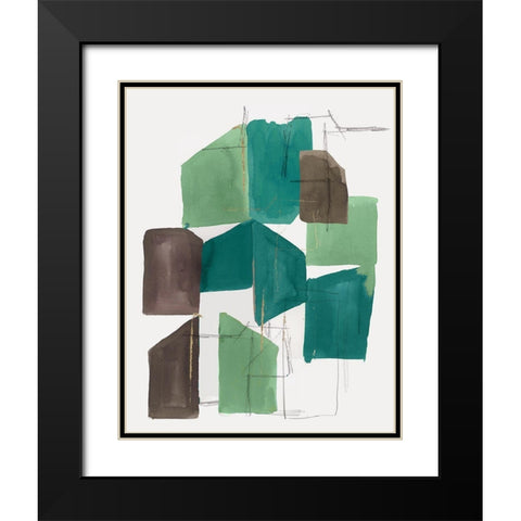 Green Blocks II Black Modern Wood Framed Art Print with Double Matting by PI Studio