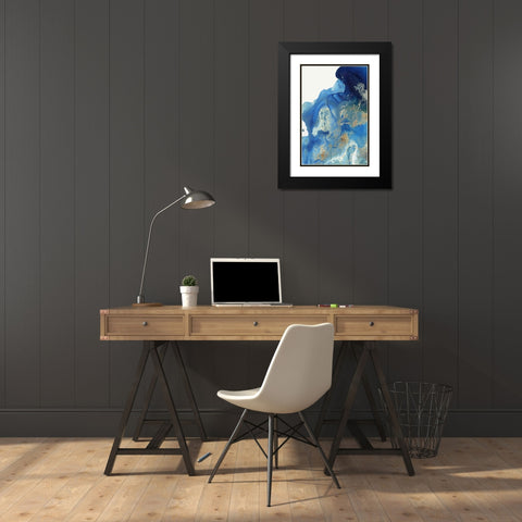 Merging Blue I  Black Modern Wood Framed Art Print with Double Matting by PI Studio