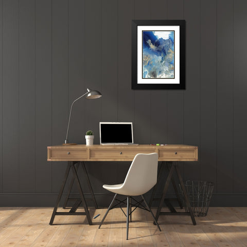 Merging Blue II Black Modern Wood Framed Art Print with Double Matting by PI Studio