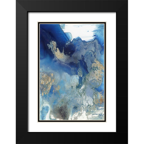 Merging Blue II Black Modern Wood Framed Art Print with Double Matting by PI Studio