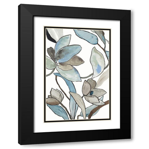 Blooming Blue Florals II Black Modern Wood Framed Art Print with Double Matting by PI Studio