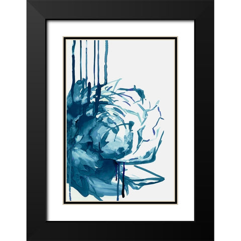 Blue Floral Drip  Black Modern Wood Framed Art Print with Double Matting by PI Studio