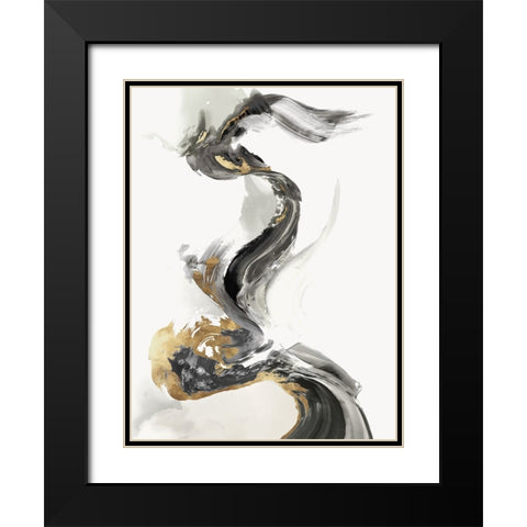 Golden Splash Stroke  Black Modern Wood Framed Art Print with Double Matting by PI Studio