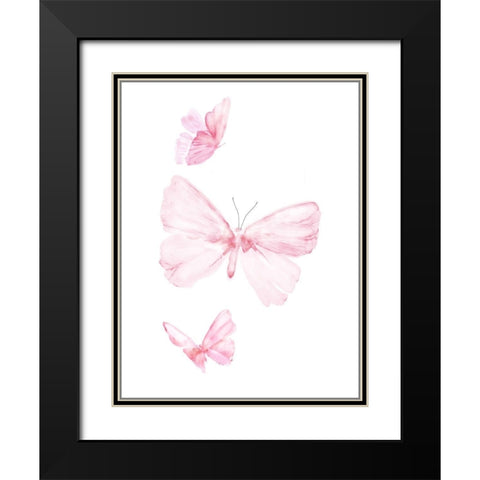 Pink Butterflys I Black Modern Wood Framed Art Print with Double Matting by PI Juvenile