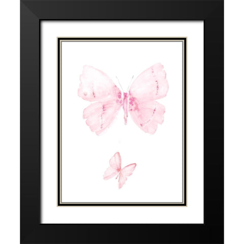 Pink Butterflys II Black Modern Wood Framed Art Print with Double Matting by PI Juvenile