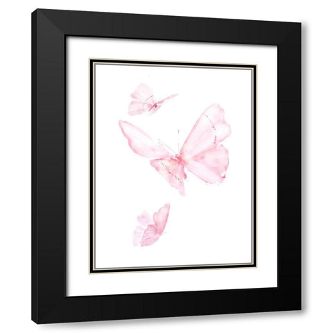 Pink Butterflys III Black Modern Wood Framed Art Print with Double Matting by PI Juvenile