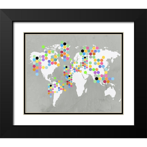 World Map Grey Black Modern Wood Framed Art Print with Double Matting by PI Juvenile