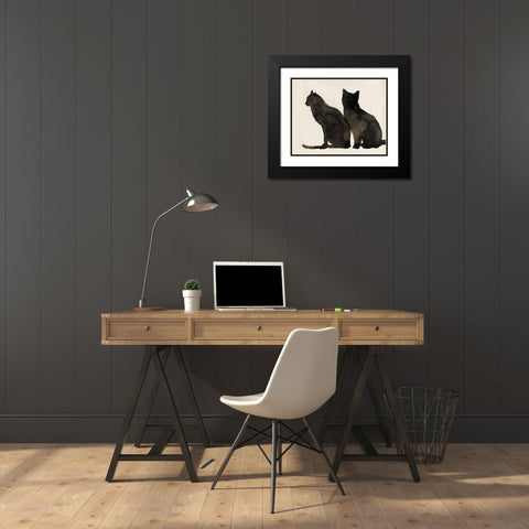 Two Black Cats  Black Modern Wood Framed Art Print with Double Matting by Pi Studio