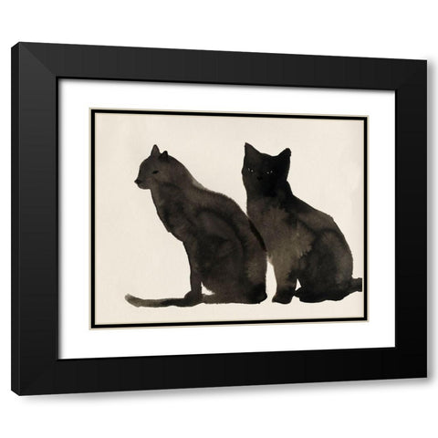 Two Black Cats  Black Modern Wood Framed Art Print with Double Matting by Pi Studio