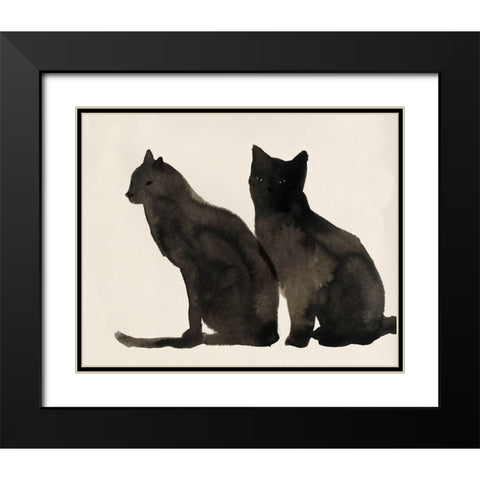 Two Black Cats  Black Modern Wood Framed Art Print with Double Matting by Pi Studio