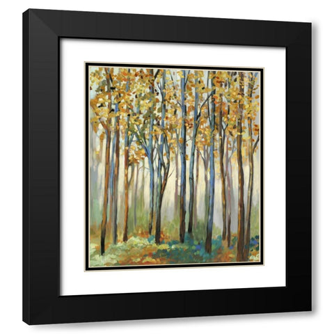 Golden Leaves Black Modern Wood Framed Art Print with Double Matting by Pearce, Allison