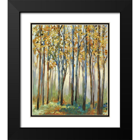 Golden Leaves Black Modern Wood Framed Art Print with Double Matting by Pearce, Allison