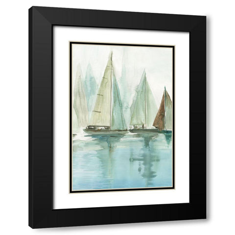Blue Sailboats II  Black Modern Wood Framed Art Print with Double Matting by Pearce, Allison