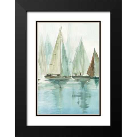 Blue Sailboats II  Black Modern Wood Framed Art Print with Double Matting by Pearce, Allison