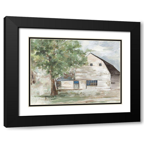 White Farm Barn  Black Modern Wood Framed Art Print with Double Matting by Pearce, Allison
