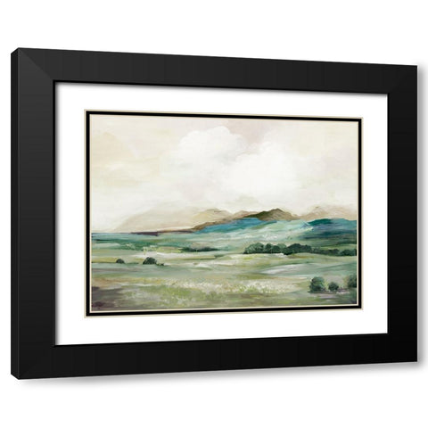 Serene Hillside Greens Black Modern Wood Framed Art Print with Double Matting by Pearce, Allison