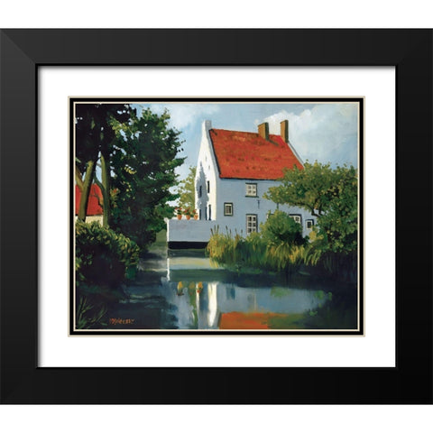 Geraniums On The Wall Black Modern Wood Framed Art Print with Double Matting by Molenaar, Pieter