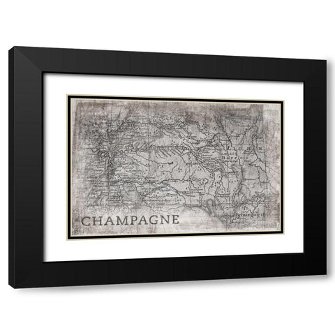 Champagne Map White Black Modern Wood Framed Art Print with Double Matting by PI Galerie
