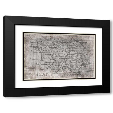 Tuscany Map White Black Modern Wood Framed Art Print with Double Matting by PI Galerie