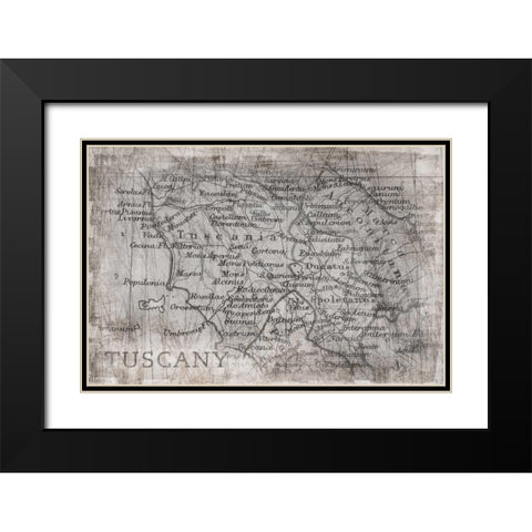 Tuscany Map White Black Modern Wood Framed Art Print with Double Matting by PI Galerie