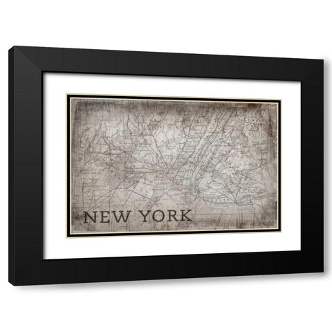 New York Map White Black Modern Wood Framed Art Print with Double Matting by PI Galerie