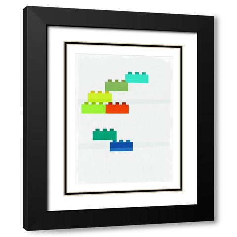 Stacking Blocks Black Modern Wood Framed Art Print with Double Matting by PI Studio