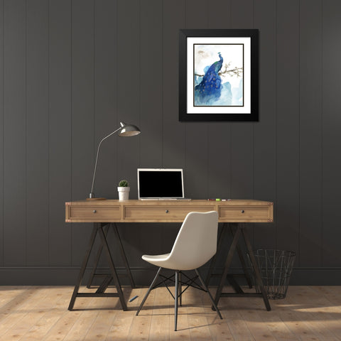 Blue Peacock Black Modern Wood Framed Art Print with Double Matting by PI Studio