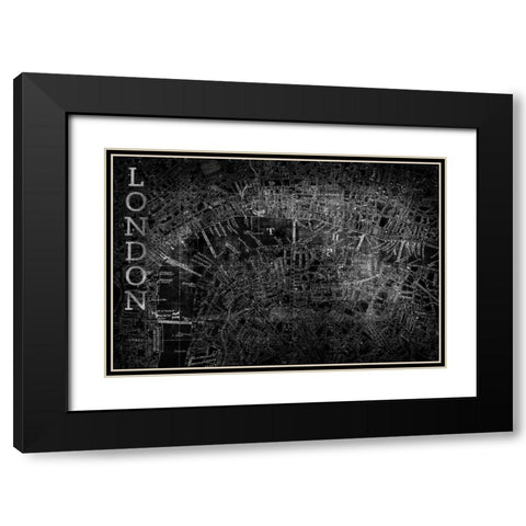 Map London Black Black Modern Wood Framed Art Print with Double Matting by PI Studio