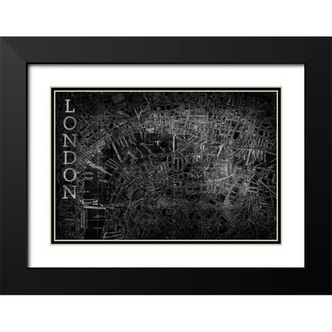 Map London Black Black Modern Wood Framed Art Print with Double Matting by PI Studio