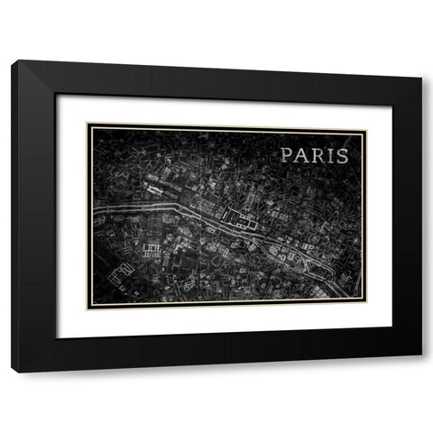 Map Paris Black Black Modern Wood Framed Art Print with Double Matting by PI Studio