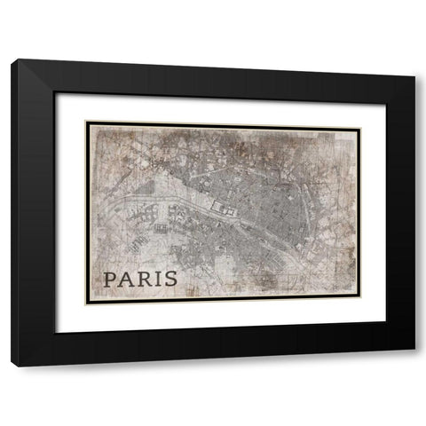 Map Paris White Black Modern Wood Framed Art Print with Double Matting by PI Studio