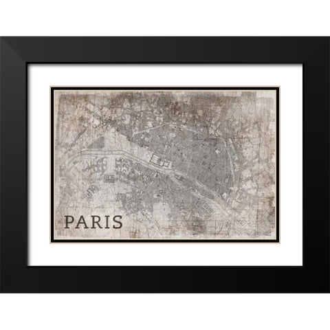 Map Paris White Black Modern Wood Framed Art Print with Double Matting by PI Studio