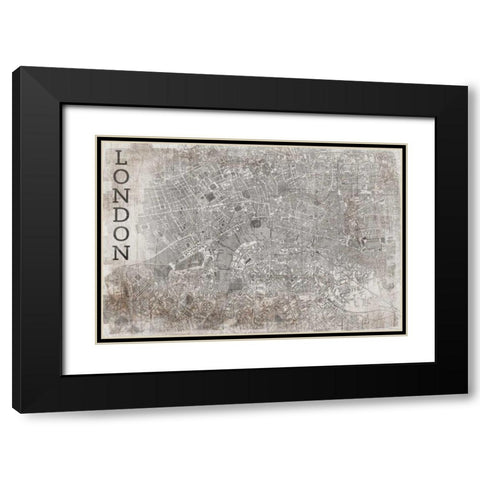 Map London White Black Modern Wood Framed Art Print with Double Matting by PI Studio