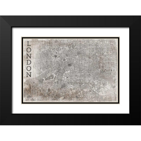 Map London White Black Modern Wood Framed Art Print with Double Matting by PI Studio