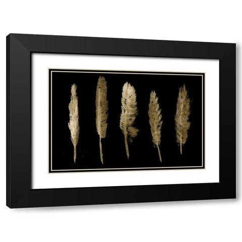 Gold Feathers I Black Modern Wood Framed Art Print with Double Matting by PI Studio