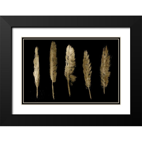 Gold Feathers I Black Modern Wood Framed Art Print with Double Matting by PI Studio