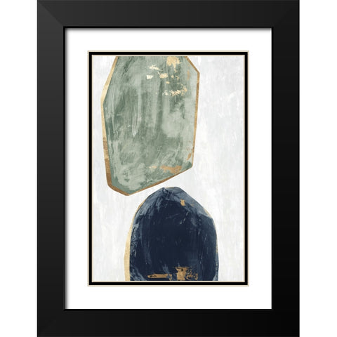 Stones I Blue Version Black Modern Wood Framed Art Print with Double Matting by Reeves, Tom