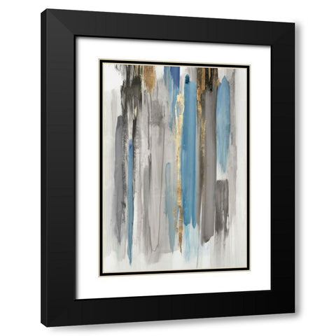 Blue Abstract Lines II Black Modern Wood Framed Art Print with Double Matting by Reeves, Tom
