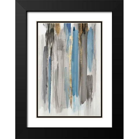 Blue Abstract Lines II Black Modern Wood Framed Art Print with Double Matting by Reeves, Tom
